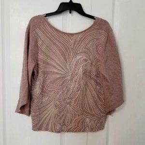 Akemi + Kin Embroidered Peacock Sweater Pink Size Medium
